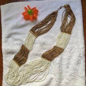 White and Gold Bead and Link Necklace